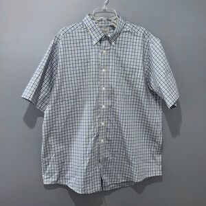 LL Bean Shirt Mens XL Blue Green Plaid Cotton Short Sleeve Button Down Classic